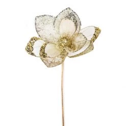 The Christmas Palace Gilded Elegance 17" CELLINE GLITTER HIBISCUS SET OF 6