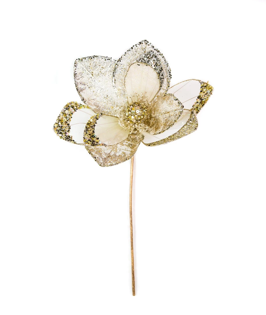 The Christmas Palace Gilded Elegance 17" CELLINE GLITTER HIBISCUS SET OF 6 1 The Christmas Palace Gilded Elegance 17" CELLINE GLITTER HIBISCUS SET OF 6