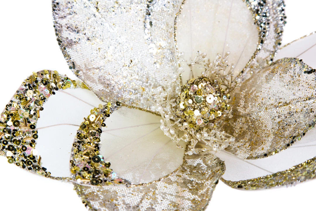 The Christmas Palace Gilded Elegance 17" CELLINE GLITTER HIBISCUS SET OF 6 2 The Christmas Palace Gilded Elegance 17" CELLINE GLITTER HIBISCUS SET OF 6