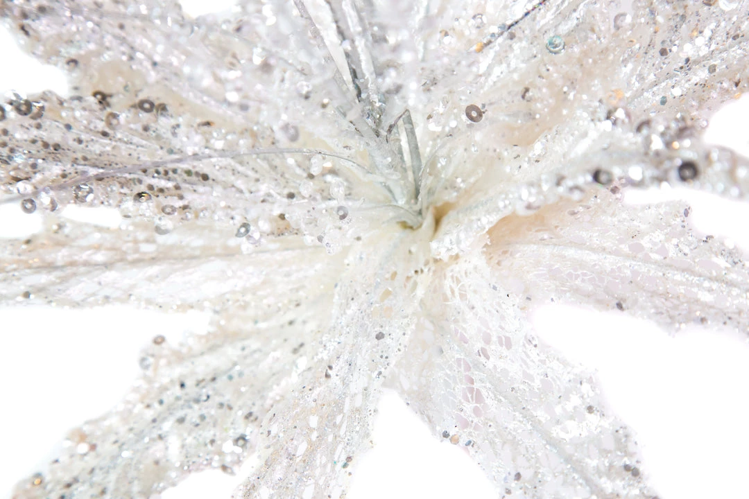 The Christmas Palace 20" PEARL WHITE POINSETTIA SET OF 6 Flowers 2 The Christmas Palace 20" PEARL WHITE POINSETTIA SET OF 6 Flowers