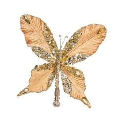 The Christmas Palace 9" GOLD VELVET BUTTERFLY CLIP SET OF 6