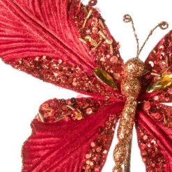 The Christmas Palace 9" RED VELVET BUTTERFLY CLIP SET OF 6