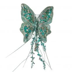 The Christmas Palace 7" TIFFANY BLUE SEQUIN BUTTERFLY CLIP SET OF 6 Butterflies