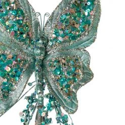 The Christmas Palace 7" TIFFANY BLUE SEQUIN BUTTERFLY CLIP SET OF 6 Butterflies