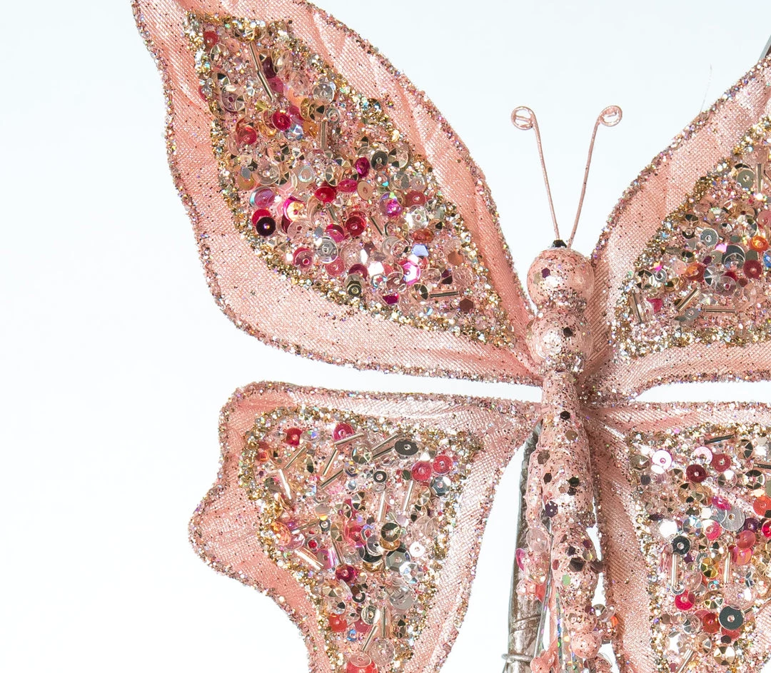 The Christmas Palace 7" PINK SEQUIN BUTTERFLY CLIP SET OF 6 2 The Christmas Palace 7" PINK SEQUIN BUTTERFLY CLIP SET OF 6