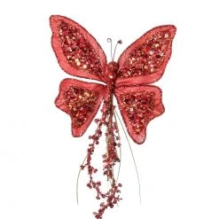 The Christmas Palace 7" RED SEQUIN BUTTERFLY CLIP SET OF 6 Butterflies