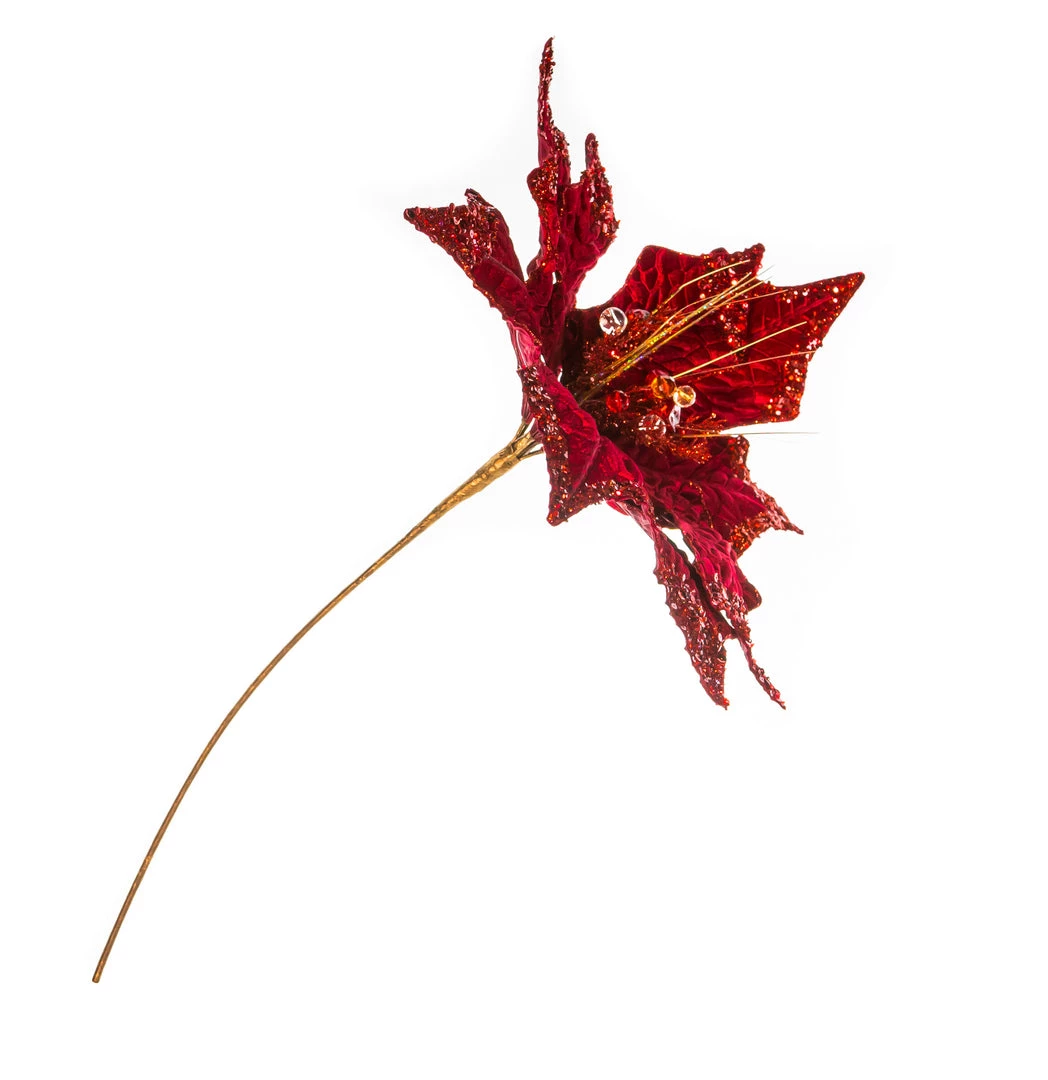 The Christmas Palace Yuletide Traditions 21" RED VELVET POINSETTIA STEM SET OF 4 4 The Christmas Palace Yuletide Traditions 21" RED VELVET POINSETTIA STEM SET OF 4