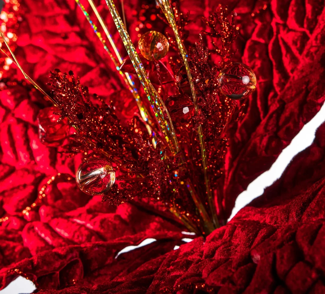 The Christmas Palace Yuletide Traditions 21" RED VELVET POINSETTIA STEM SET OF 4 3 The Christmas Palace Yuletide Traditions 21" RED VELVET POINSETTIA STEM SET OF 4