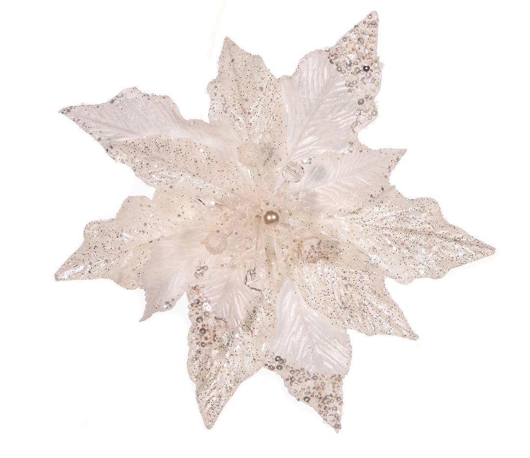 The Christmas Palace Flowers 14" WHITE GLITTER POINSETTIA SET OF 6 2 The Christmas Palace Flowers 14" WHITE GLITTER POINSETTIA SET OF 6
