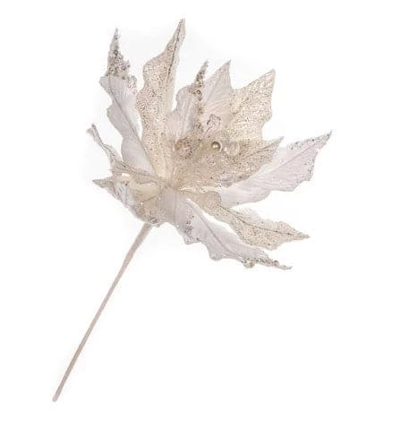 The Christmas Palace Flowers 14" WHITE GLITTER POINSETTIA SET OF 6 1 The Christmas Palace Flowers 14" WHITE GLITTER POINSETTIA SET OF 6