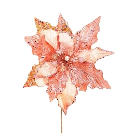 The Christmas Palace 14" ROSE GOLD GLITTER POINSETTIA SET OF 6 1 The Christmas Palace 14" ROSE GOLD GLITTER POINSETTIA SET OF 6