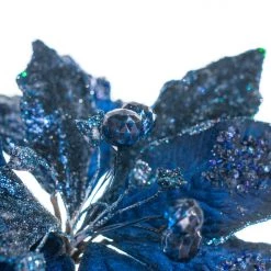 The Christmas Palace 18" BLUE & GRAY POINSETTIA STEM SET OF 6