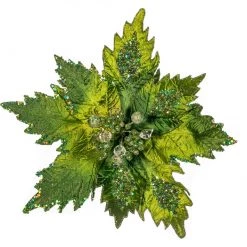 The Christmas Palace 17" GREEN VELVET JEWEL POINSETTIA STEM SET OF 6