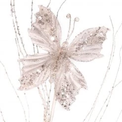 The Christmas Palace 22" WHITE BUTTERFLY SPRAY SET OF 6 Stems & Picks