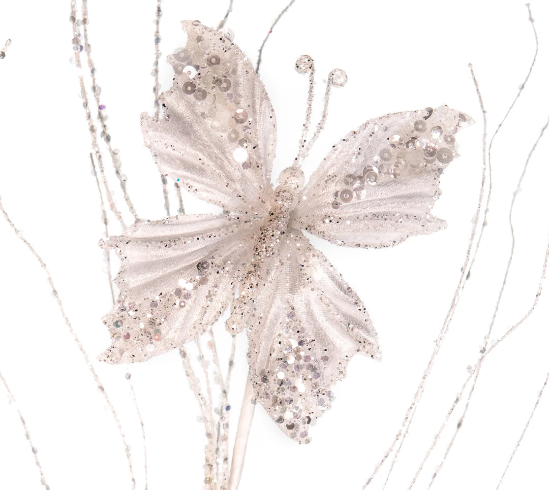 The Christmas Palace 22" WHITE BUTTERFLY SPRAY SET OF 6 Stems & Picks 2 The Christmas Palace 22" WHITE BUTTERFLY SPRAY SET OF 6 Stems & Picks