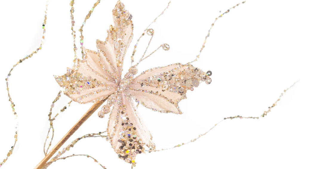 The Christmas Palace 22" PLATINUM BUTTERFLY SPRAY SET OF 6 Stems & Picks 2 The Christmas Palace 22" PLATINUM BUTTERFLY SPRAY SET OF 6 Stems & Picks