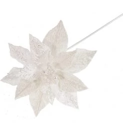 The Christmas Palace Flowers 18" WHITE POINSETTIA STEM SET OF 6
