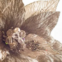 The Christmas Palace Flowers 18" PLATINUM POINSETTIA STEM SET OF 6