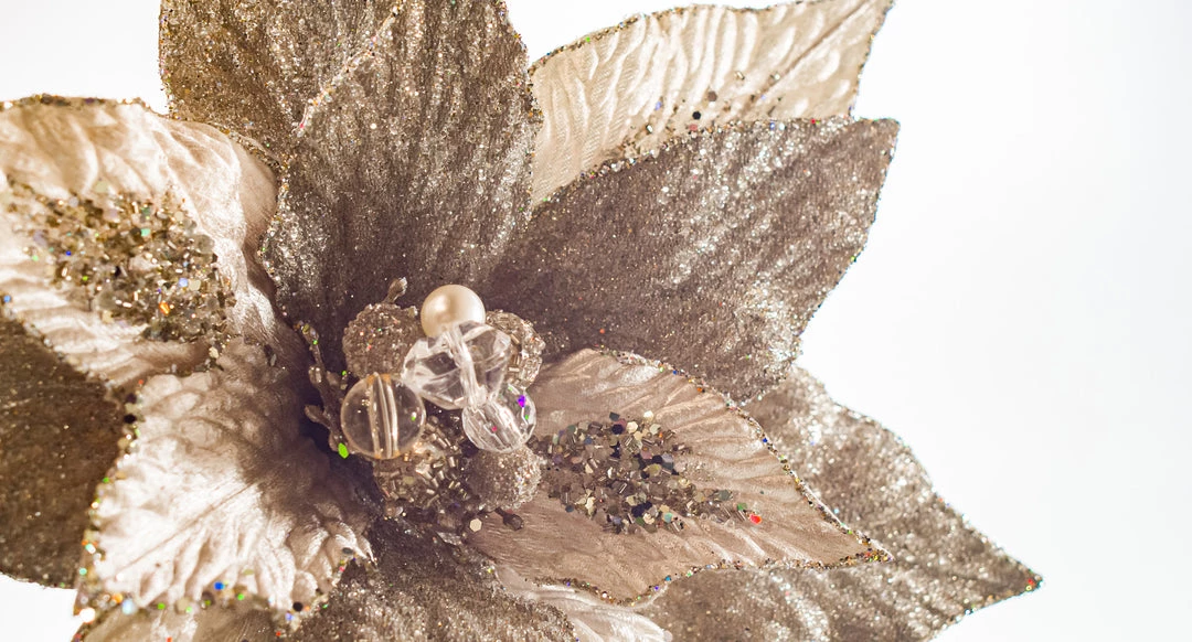 The Christmas Palace Flowers 18" PLATINUM POINSETTIA STEM SET OF 6 2 The Christmas Palace Flowers 18" PLATINUM POINSETTIA STEM SET OF 6