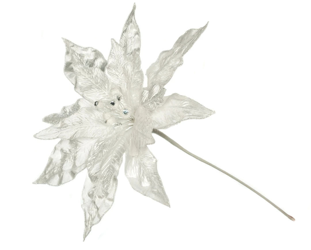 The Christmas Palace Flowers 15" WHITE POINSETTIA PICK SET OF 6 1 The Christmas Palace Flowers 15" WHITE POINSETTIA PICK SET OF 6