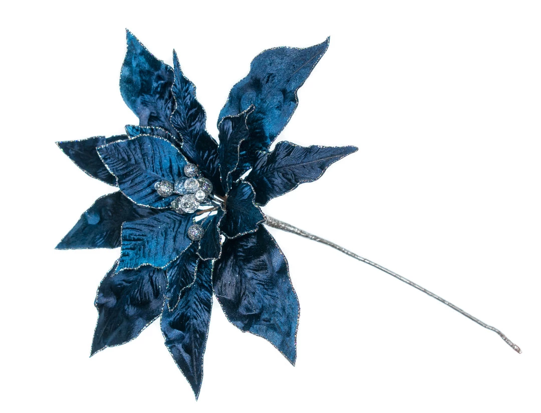 The Christmas Palace Flowers 15" MIDNIGHT BLUE POINSETTIA PICK SET OF 6 4 The Christmas Palace Flowers 15" MIDNIGHT BLUE POINSETTIA PICK SET OF 6