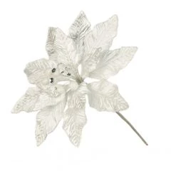 The Christmas Palace 9" WHITE VELVET POINSETTIA PICK SET OF 6 Crystal Elegance