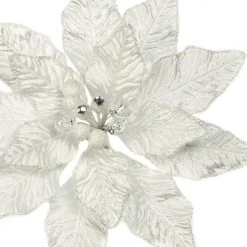 The Christmas Palace 9" WHITE VELVET POINSETTIA PICK SET OF 6 Crystal Elegance
