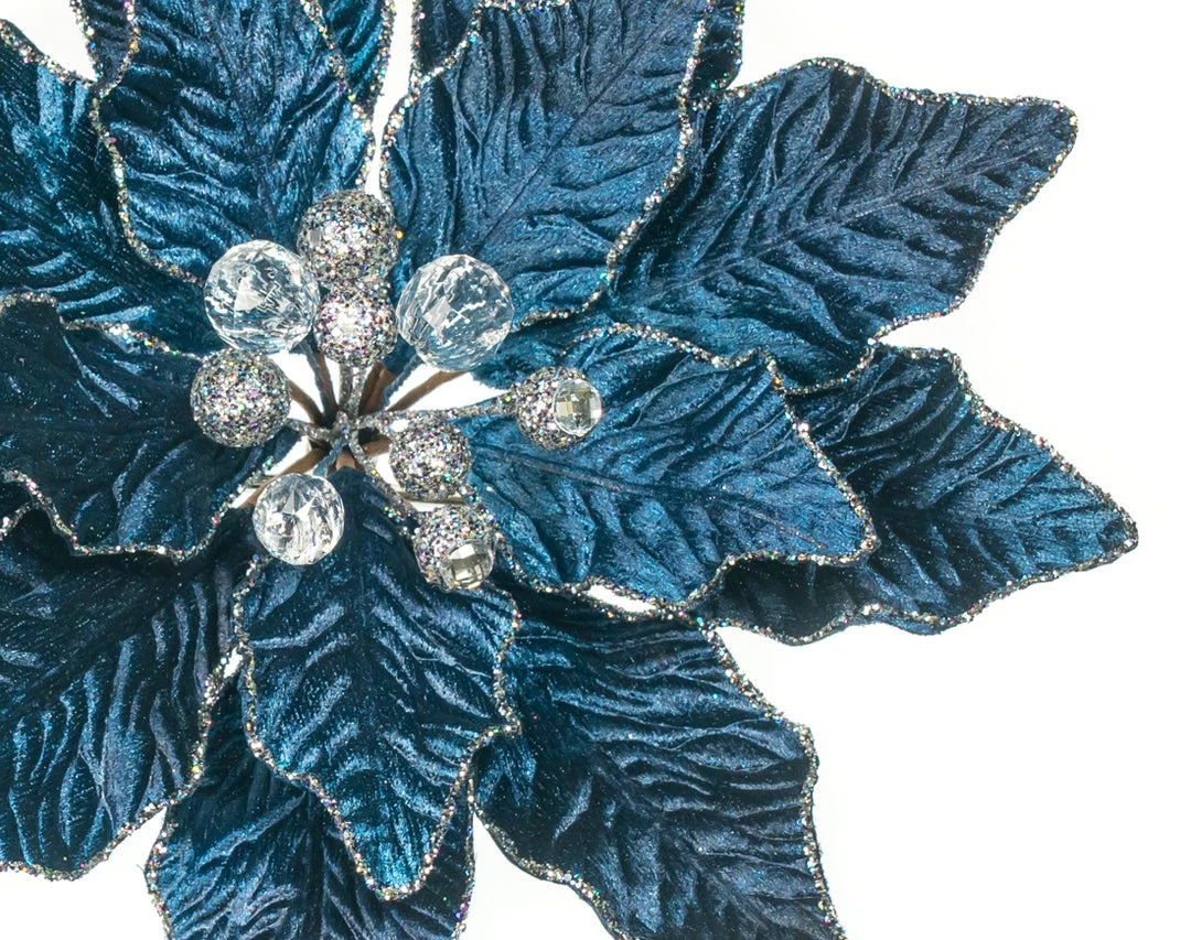 The Christmas Palace Flowers 9" MIDNIGHT BLUE POINSETTIA PICK SET OF 6 3 The Christmas Palace Flowers 9" MIDNIGHT BLUE POINSETTIA PICK SET OF 6