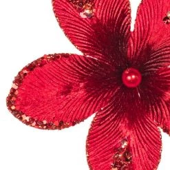 The Christmas Palace Yuletide Traditions 9" RED MINI VELVET FLOWER PICK SET OF 12