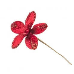 The Christmas Palace Yuletide Traditions 9" RED MINI VELVET FLOWER PICK SET OF 12