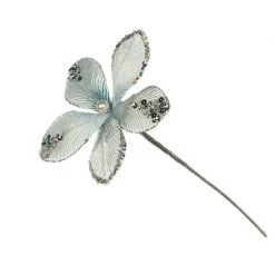 The Christmas Palace 9" SILVER MINI VELVET FLOWER PICK SET OF 12 Flowers