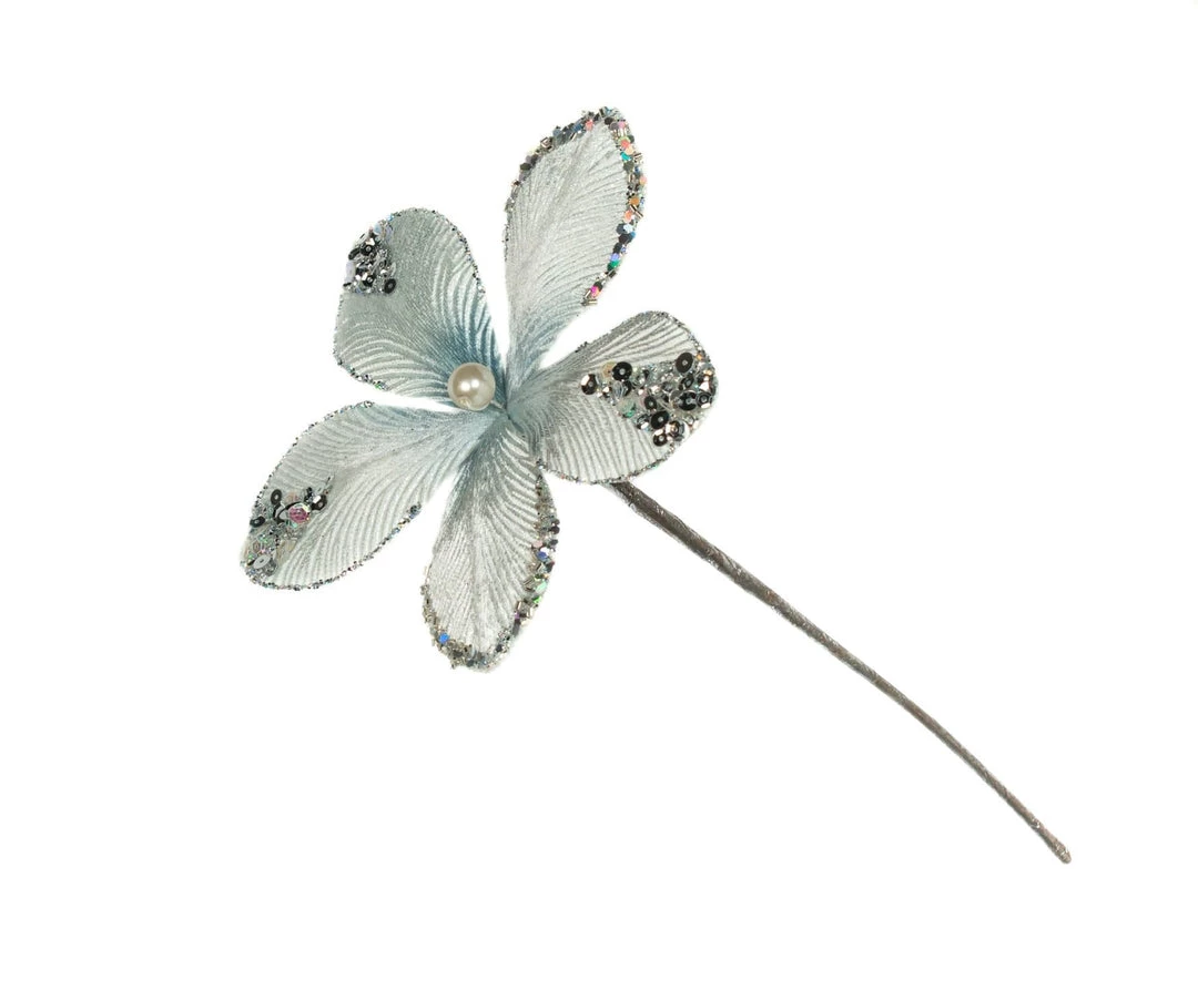 The Christmas Palace 9" SILVER MINI VELVET FLOWER PICK SET OF 12 Flowers 1 The Christmas Palace 9" SILVER MINI VELVET FLOWER PICK SET OF 12 Flowers