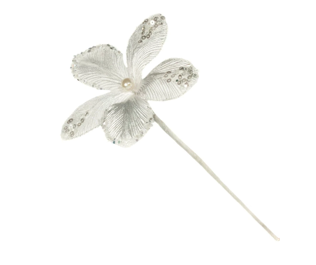 The Christmas Palace 9" WHITE MINI VELVET FLOWER PICK SET OF 12 1 The Christmas Palace 9" WHITE MINI VELVET FLOWER PICK SET OF 12
