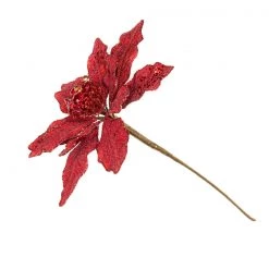 The Christmas Palace 12" RED GLITTER POINSETTIA SET OF 6