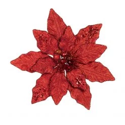 The Christmas Palace 12" RED GLITTER POINSETTIA SET OF 6