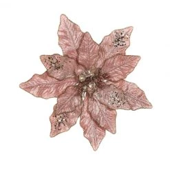 The Christmas Palace 12" PINK GLITTER POINSETTIA SET OF 6 Flowers