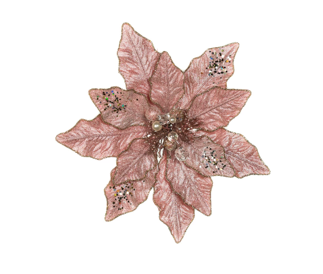 The Christmas Palace 12" PINK GLITTER POINSETTIA SET OF 6 Flowers 2 The Christmas Palace 12" PINK GLITTER POINSETTIA SET OF 6 Flowers