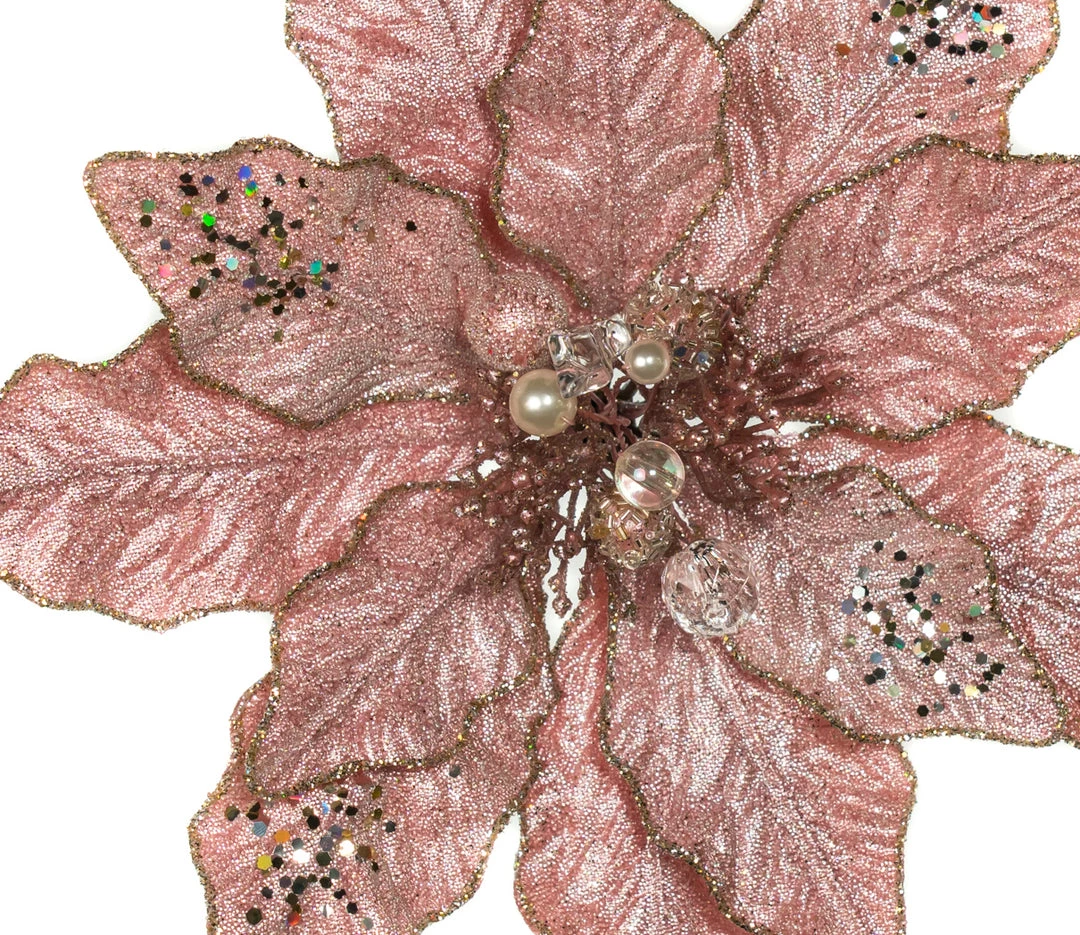 The Christmas Palace 12" PINK GLITTER POINSETTIA SET OF 6 Flowers 3 The Christmas Palace 12" PINK GLITTER POINSETTIA SET OF 6 Flowers