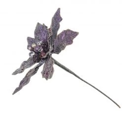 The Christmas Palace 12" PURPLE GLITTER POINSETTIA SET OF 6