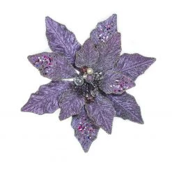 The Christmas Palace 12" PURPLE GLITTER POINSETTIA SET OF 6