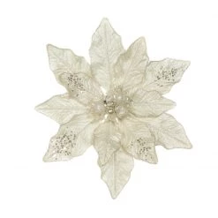 The Christmas Palace 12" WHITE GLITTER POINSETTIA SET OF 6 Crystal Elegance