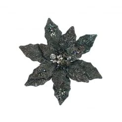 The Christmas Palace 12" BLACK GLITTER POINSETTIA SET OF 6