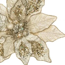 The Christmas Palace 13" IVORY VELVET POINSETTIA PICK SET OF 6