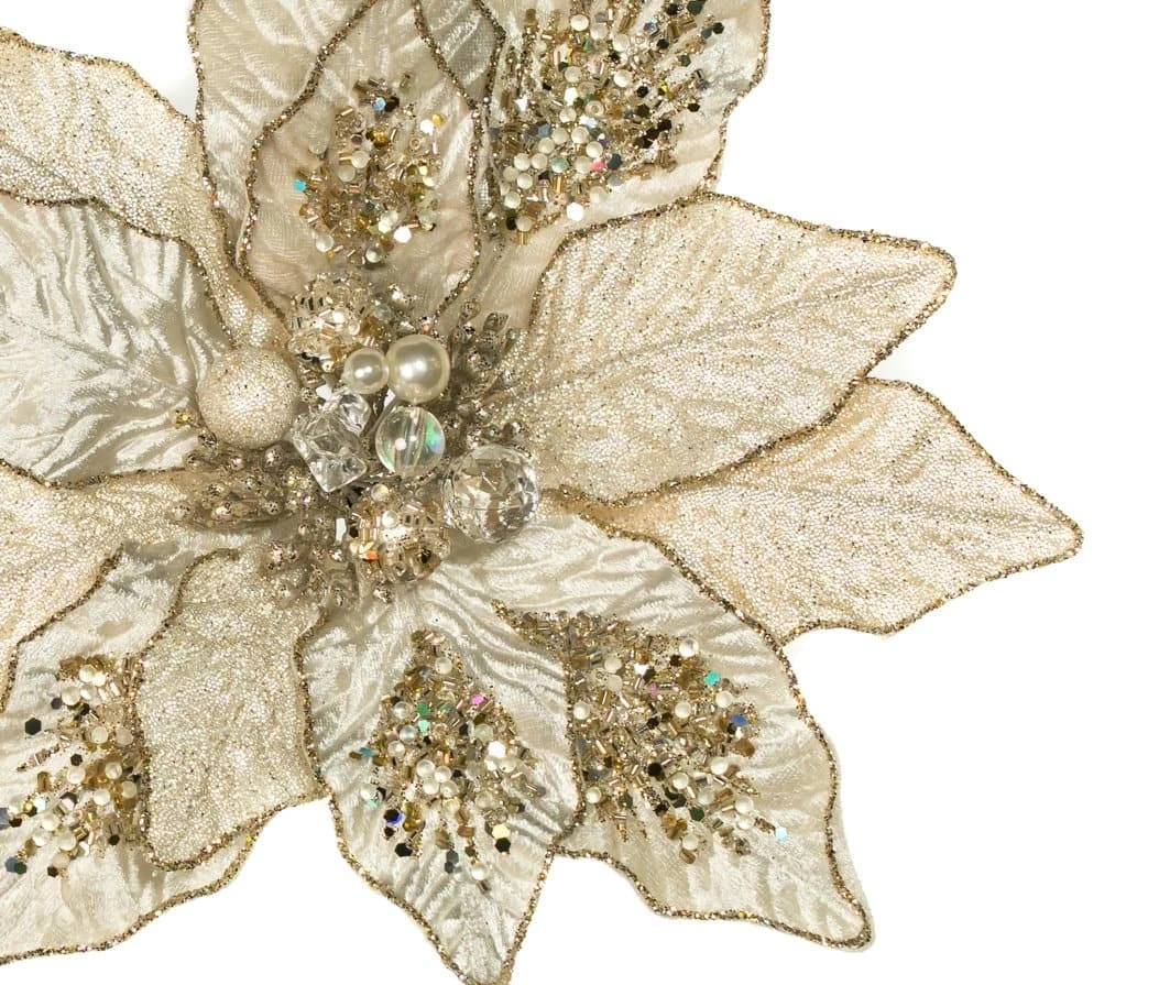 The Christmas Palace 13" IVORY VELVET POINSETTIA PICK SET OF 6 2 The Christmas Palace 13" IVORY VELVET POINSETTIA PICK SET OF 6