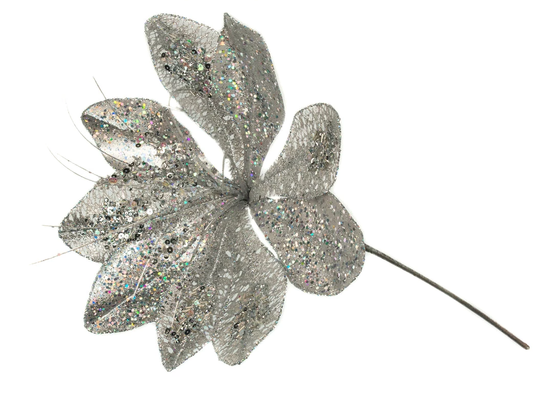 The Christmas Palace 14" SILVER POINSETTIA PICK SET OF 6 1 The Christmas Palace 14" SILVER POINSETTIA PICK SET OF 6