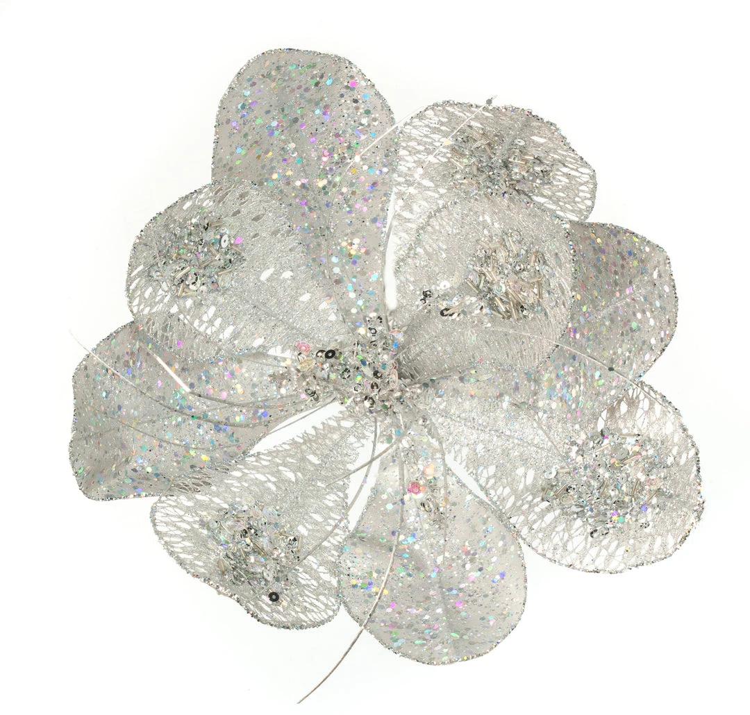 The Christmas Palace 14" SILVER POINSETTIA PICK SET OF 6 2 The Christmas Palace 14" SILVER POINSETTIA PICK SET OF 6