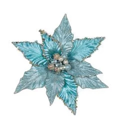 The Christmas Palace Flowers 12" BLUE POINSETTIA PICK SET OF 6