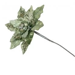 The Christmas Palace 13" MINT GREEN VELVET POINSETTIA PICK SET OF 6