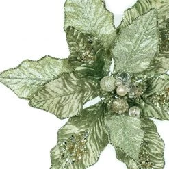 The Christmas Palace 13" MINT GREEN VELVET POINSETTIA PICK SET OF 6