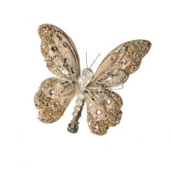 The Christmas Palace Butterflies 9" PLATINUM GEM BUTTERFLY WITH CLIP SET OF 6